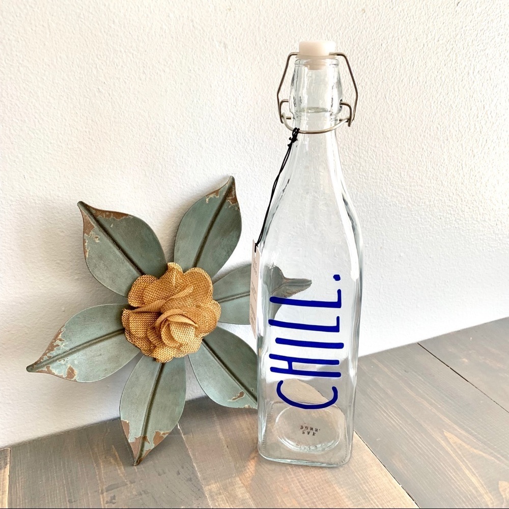 Rae Dunn Bail & Trigger CHILL Glass Bottle
